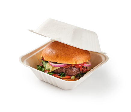 SPECIAL OFFER - £34.87 per case 4 Cases (2000 total) Bagasse  Burger Box - Packed in 500s - F2GBAGBURSP4